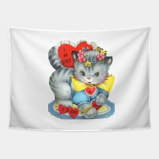 Cute Kitten Valentine Flower Crown Hearts Bow Tapestry