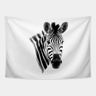 Zebra Face in Black and White Angled Lines Tapestry