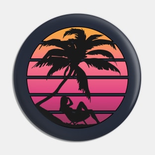 Pink Synth Inspired Beach Sunrise Silhouette Pin