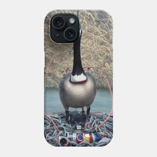 goose with wires at lake Phone Case