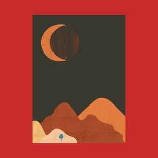 Sun & Moon Artwork With mountains. Boho art of moon at night and terracotta mountains. T-Shirt
