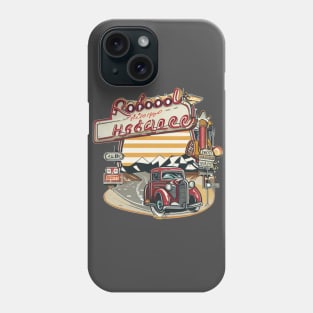 A graphic that captures the vintage vibe of a classic road trip, complete with iconic roadside attractions and retro typography. Phone Case