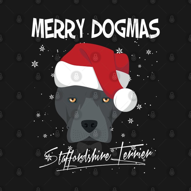 Merry Dogmas American Staffordshire Terrier Dog With Red Santa's Hat Funny Xmas Gift by salemstore