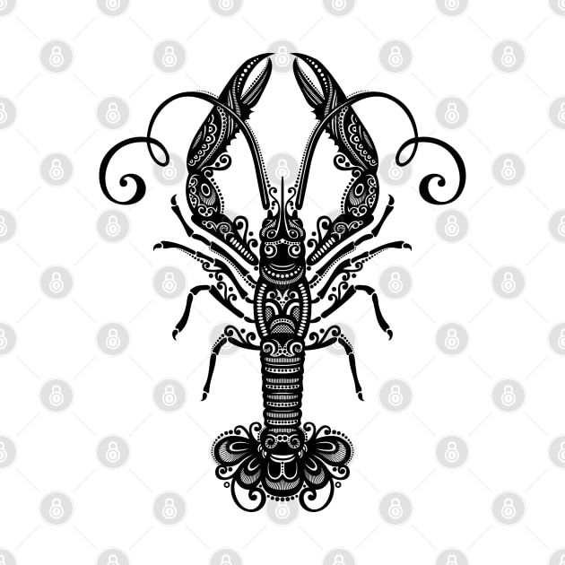 Black and White Print of Exotic Langoustine by lissantee