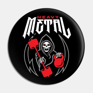 Heavy Metal (Gym Reaper Kettlebell & Barbell) Funny Fitness Pun Pin