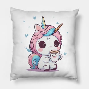 Cute unicorn with coffee Pillow