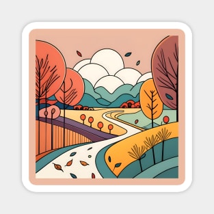Autumn Landscape Minimalistic Drawing Magnet