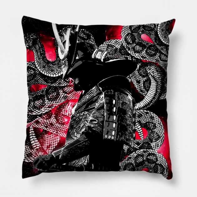 Samurai RED snakes Pillow by syanart