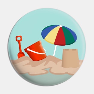 Bucket and Spade Beach Scene Illustration Pin