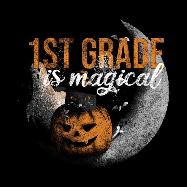 1st Grade is Magical - Funny Vintage Black Cat and Pumpkin by Rishirt