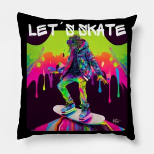 Lets Skate - Cool skater on the street - Graffiti Style 1 Pillow