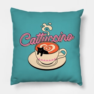 Cappuccino Black Cat in blue Pillow