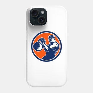 Bodybuilder Lifting Kettlebell Woodcut Phone Case