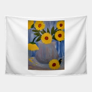 sunflowers in a silver metallic vase Tapestry