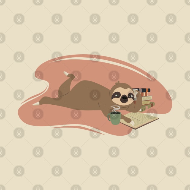 Sloth and books - Cute sloth reading by LittleAna