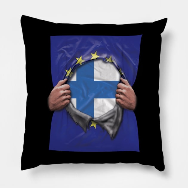 Finland Flag European Union Flag Ripped Open - Gift for Finnish From Finland Pillow by Country Flags