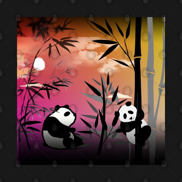 Panda in the Bamboo Forest,sunset by zzzozzo