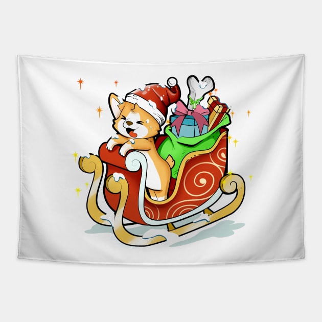 Sledge ride in the snow - Corgi Christmas Tapestry by Modern Medieval Design