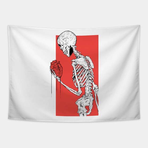 Skeleton holding your heart Tapestry by Jess Adams