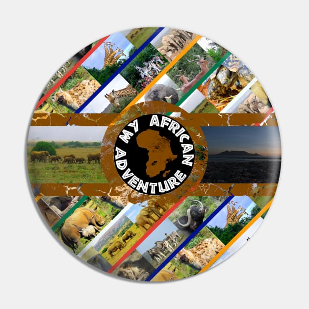 My African Adventure Wildlife Collage Pin by PathblazerStudios