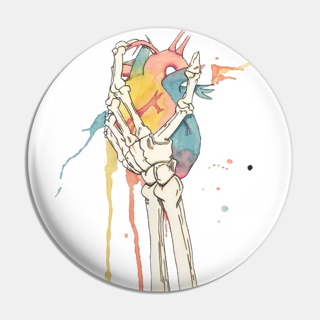 Skeleton Hand and Rainbow Heart Pin by Créa'RiBo