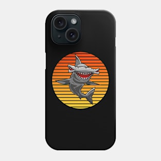 Funny Cartoon Hammerhead Shark on Vintage Sunset Phone Case