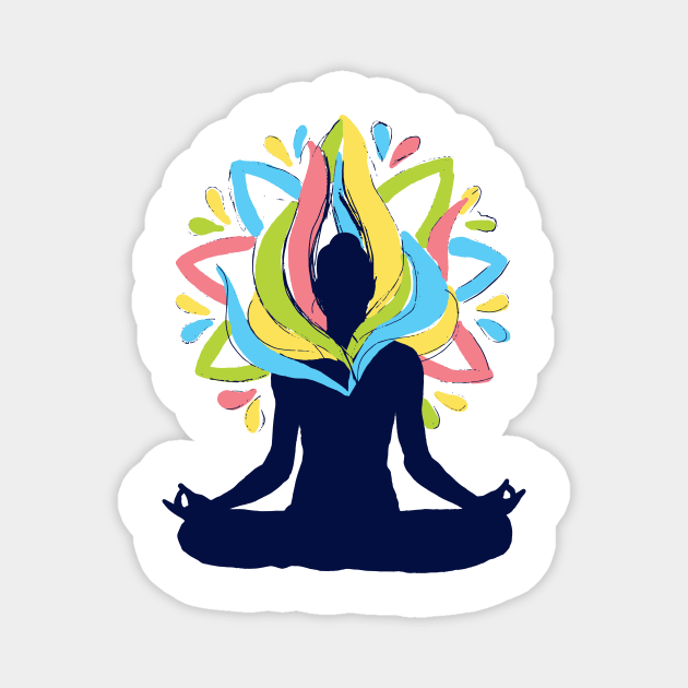 meditation yoga pose colorful Magnet by Midoart