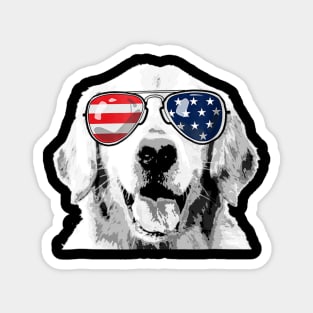 Golden Retriever Dog Wearing USA Flag Sunglasses Magnet