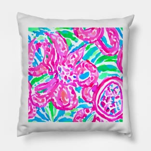 Preppy anstract floral in pink and green Pillow