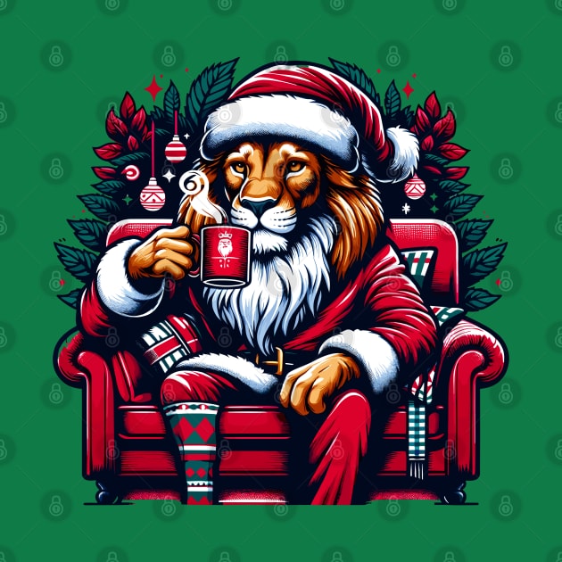 Lion Drinking Coffee Christmas by Graceful Designs