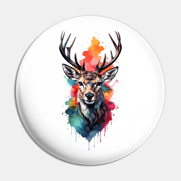 Colorful Watercolor White-Tailed Buck Deer Portrait Design Pin by TF Brands