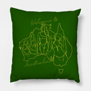 Bikini Girls - Welcome to Australia (yellow print) Pillow