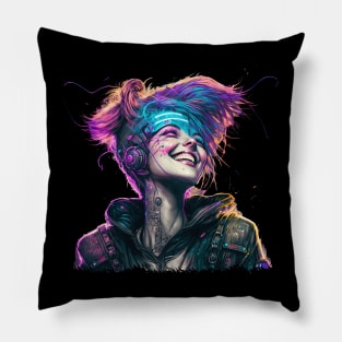 Cyberpunk Girl Smile Pillow