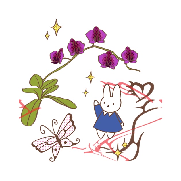 Miffy bunny with an orchid flower and butterfly by Cati Daehnhardt