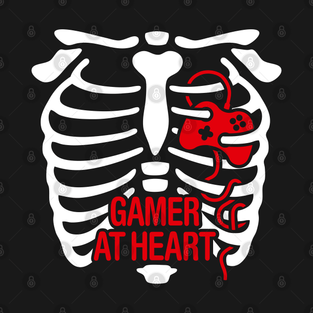 Gamer at heart Halloween Rib cage video game controller gaming by LaundryFactory