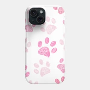 Pink doodle paw prints Phone Case