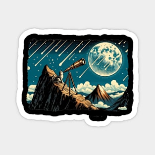 Meteor Watching Hiker Mountain Climbing Stargazing Cat Magnet