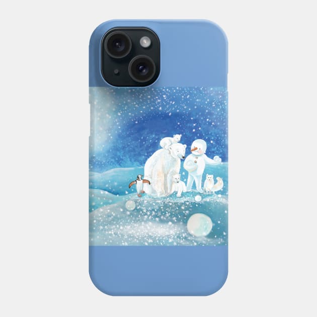 Arctic Animals and Snowman Phone Case by Julia Doria Illustration
