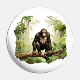 Cute Chimpanzee In Jungle Pin