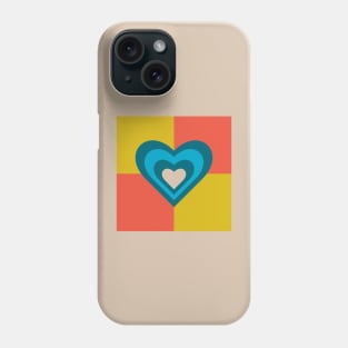 LOVE HEARTS CHECKERBOARD Retro Alt Valentines in Teal Blue Cream on Orange Yellow Geometric Grid - UnBlink Studio by Jackie Tahara Phone Case