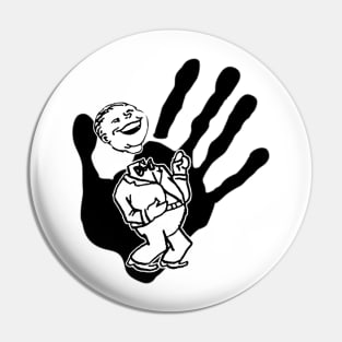 head in black hand Pin