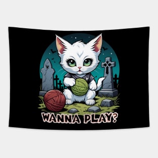 Wanna Play? - Creepy Kitten Tapestry