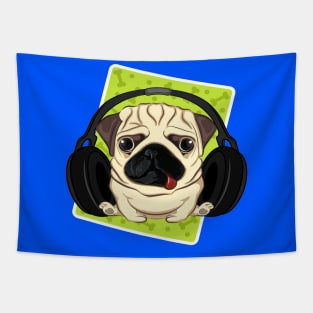 pug with phones Tapestry