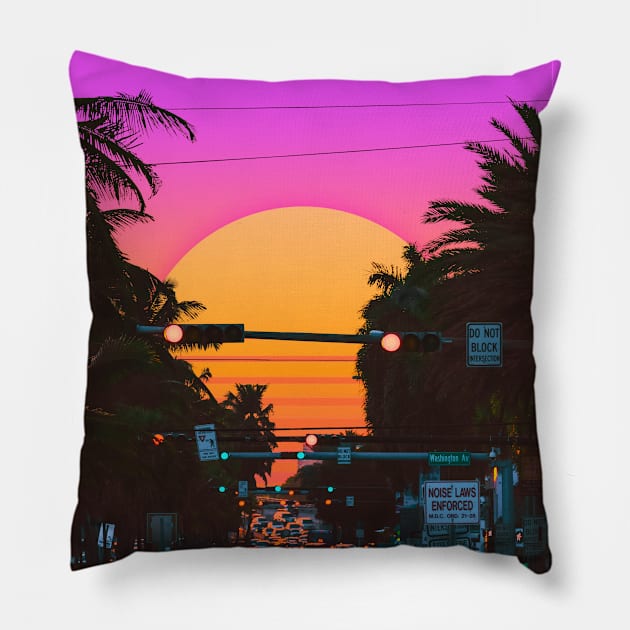 Vaporwave Sunset III (Miami Vice) Pillow by Yagedan