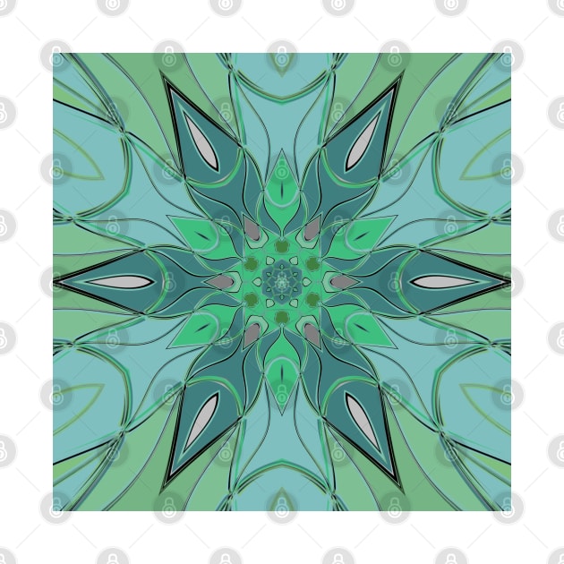 Cartoon Mandala Flower Blue and Green by WormholeOrbital