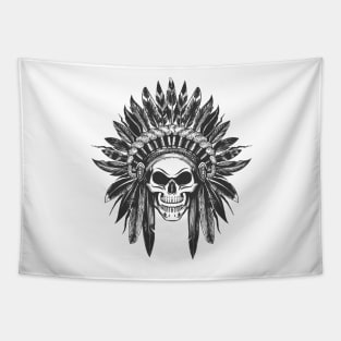 Native American Indian skull in War Headdress Tapestry