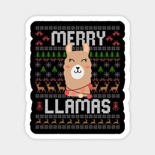 Funny Merry Llamas Ugly Christmas Sweater Llama Pun Xmas Magnet