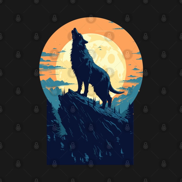 Full Moon Midnight Lone Aplha Black Dire Wolf by RuftupDesigns