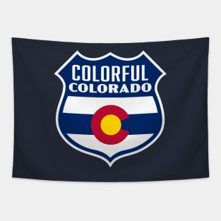 Colorful Colorado Retro Flag Shield (Blue) Tapestry