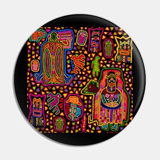 Shaman Mola Folk Art - Black Red Orange Pin